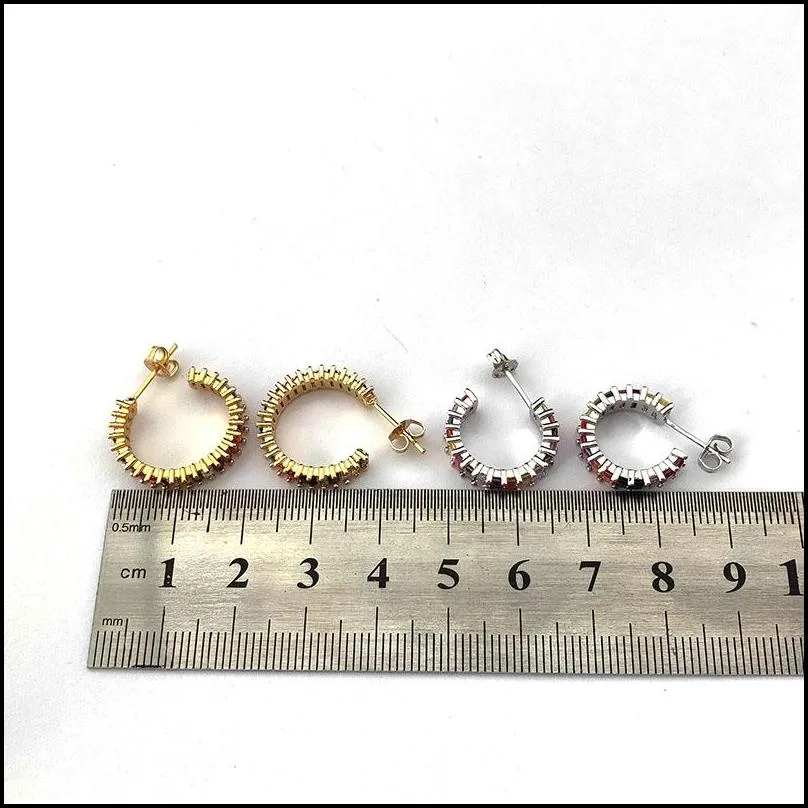 letters of c rainbow cz zircon circle shape earrings high quality stud earring for women girl fashion jewelry er847
