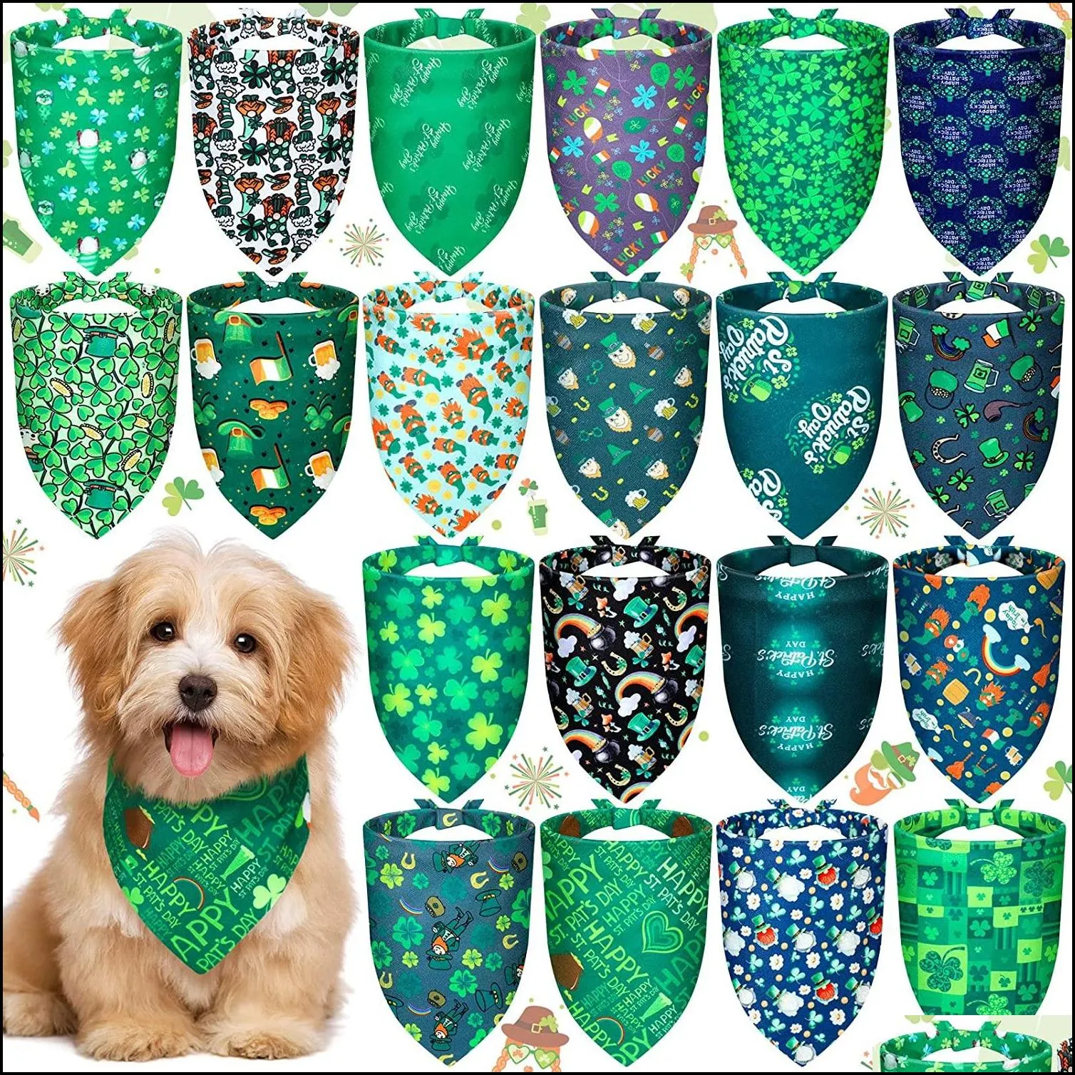 st patricks day dog bandanas irish clover shamrock triangle scarf adjustable dog bandanas for small medium dogs cats pets bib