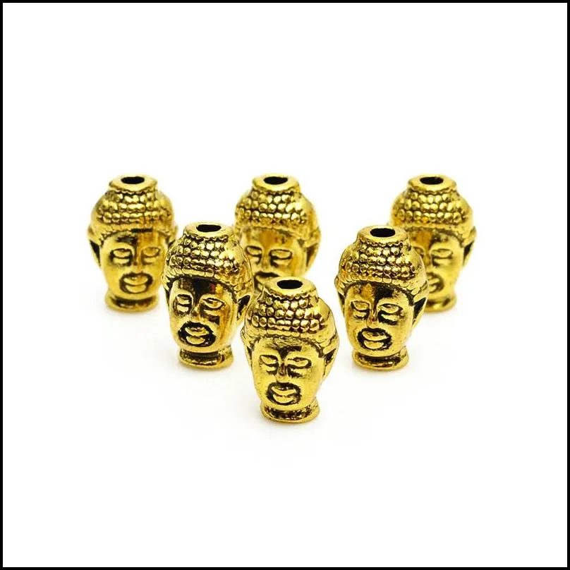 10pcs/lot fashion antique silver goldcolor plated alloy buddha head charm beads jewelry accessories fit strand bracelets