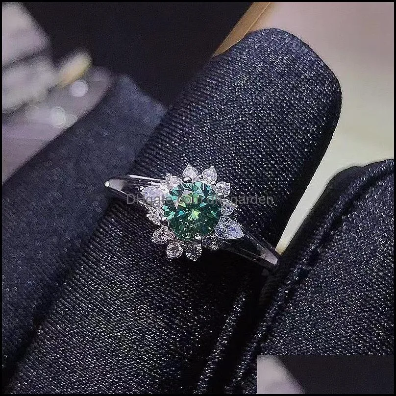 cluster rings trendy 925 sterling silver 0 5ct green color moissanite flower ring for womem plated white gold adjustable giftcluster