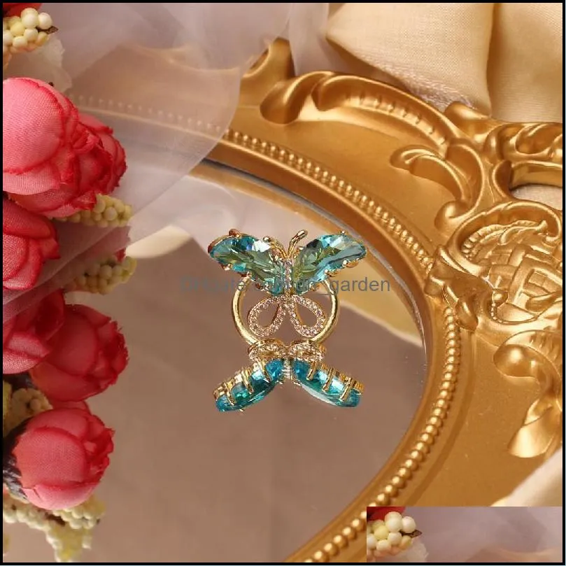 cluster rings japan and south korea design fashion jewelry exquisite copper inlaid zircon color crystal butterfly opening female prom