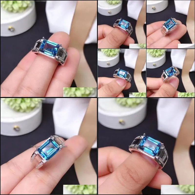 cluster rings natural blue topaz gem ring s925 silver gemstone fashion luxury big women man party gift jewelry certifiedcluster brit22