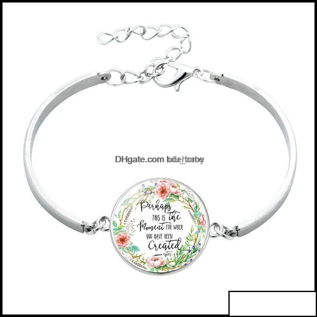 Charm Bracelets 18 Kinds New Bible Verses Glass Dome Art Pattern Bangles Scripture Quote Jewelry Christian Faith Inspirational Gifts