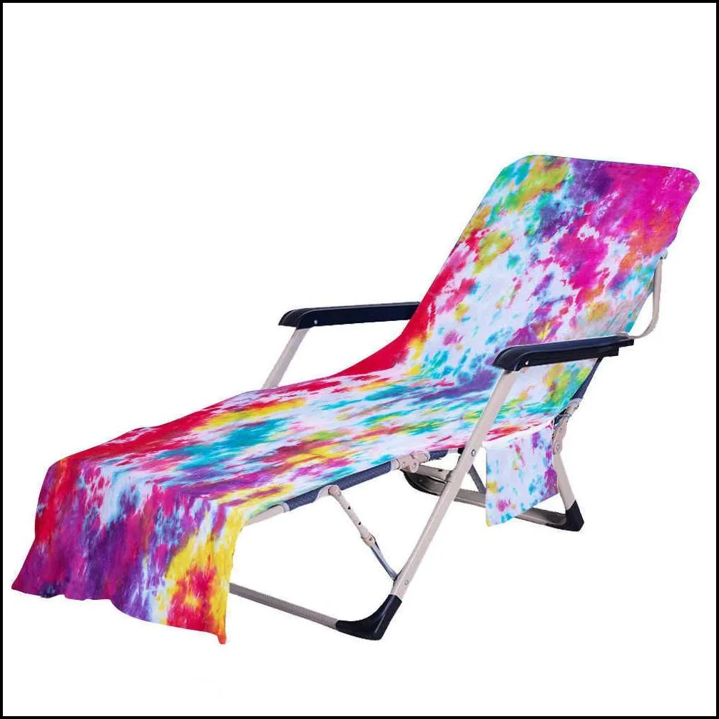 tie dye beach chair cover with side pocket colorful chaise lounge towel covers for sun lounger pool sunbathing garden rrd5811