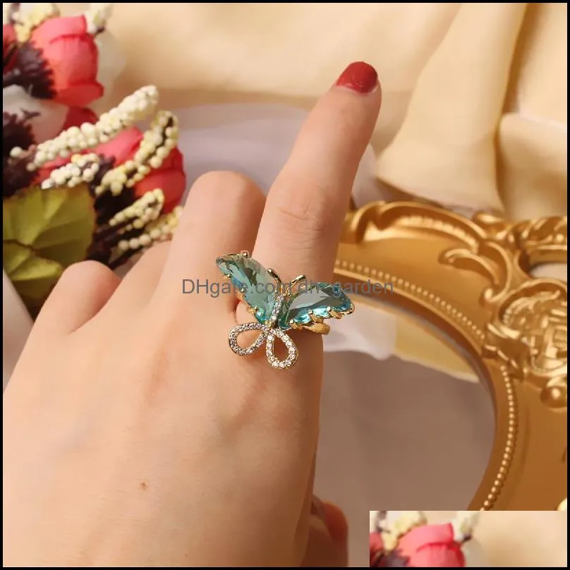 cluster rings japan and south korea design fashion jewelry exquisite copper inlaid zircon color crystal butterfly opening female prom