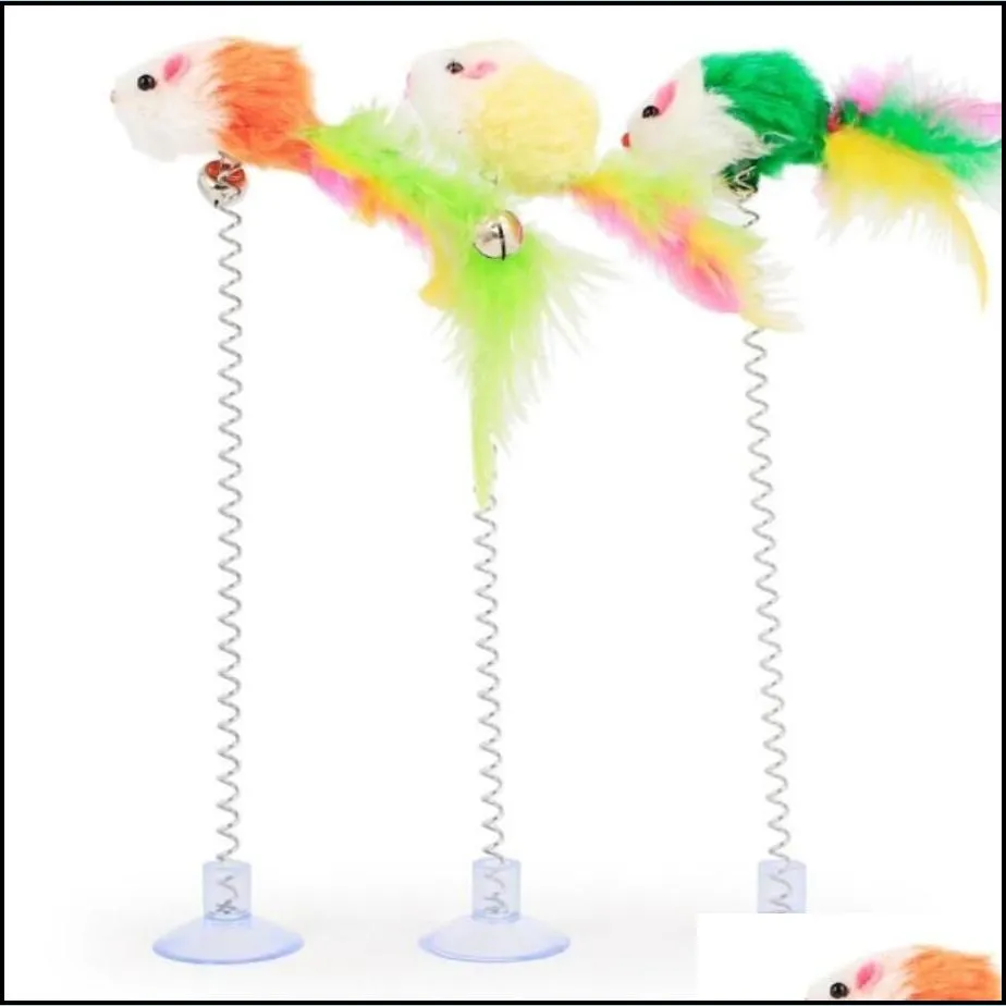 cartoon pet cat toy stick feather rod mouse with mini bell cats catcher teaser interactive toys