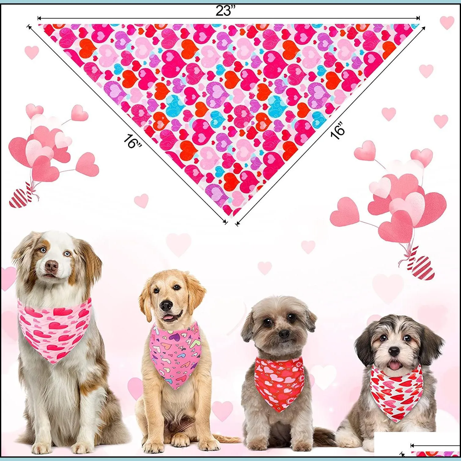 20 packs valentines day dog bandanas triangle heart triangle bibs scarf new year bandana neckerchief scarf for dogs cats pet