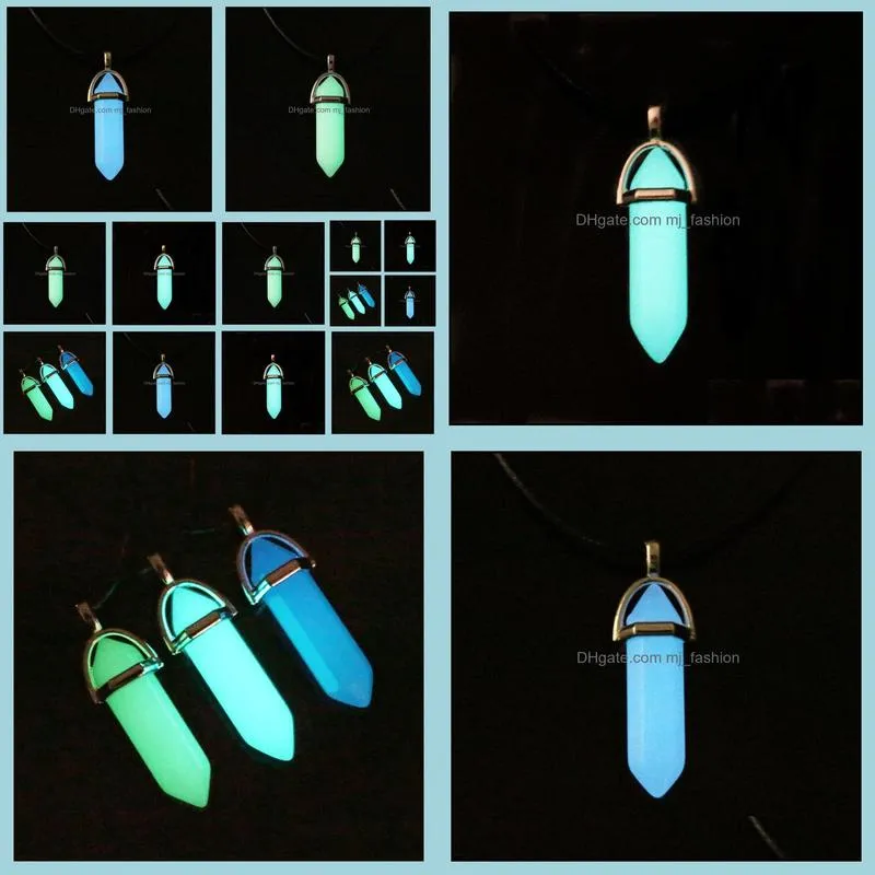 2018 glow in the dark pendant necklace natural crystal pendant six prism luminous stone angled hanging fluorescent