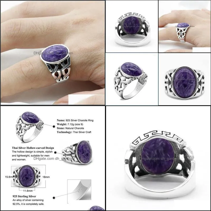 cluster rings sterling silver man vintage ring with natural charoite big purple stone thai for men women turkish jewelry giftcluster