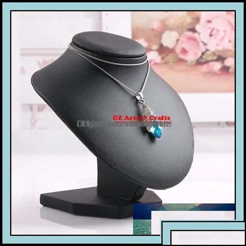 Mannequin Black Pu Leather Neck Shelf Models Necklace Pendant Holder Bust Jewelry Display Stand Show Storage Drop Deliver Chainworldzl