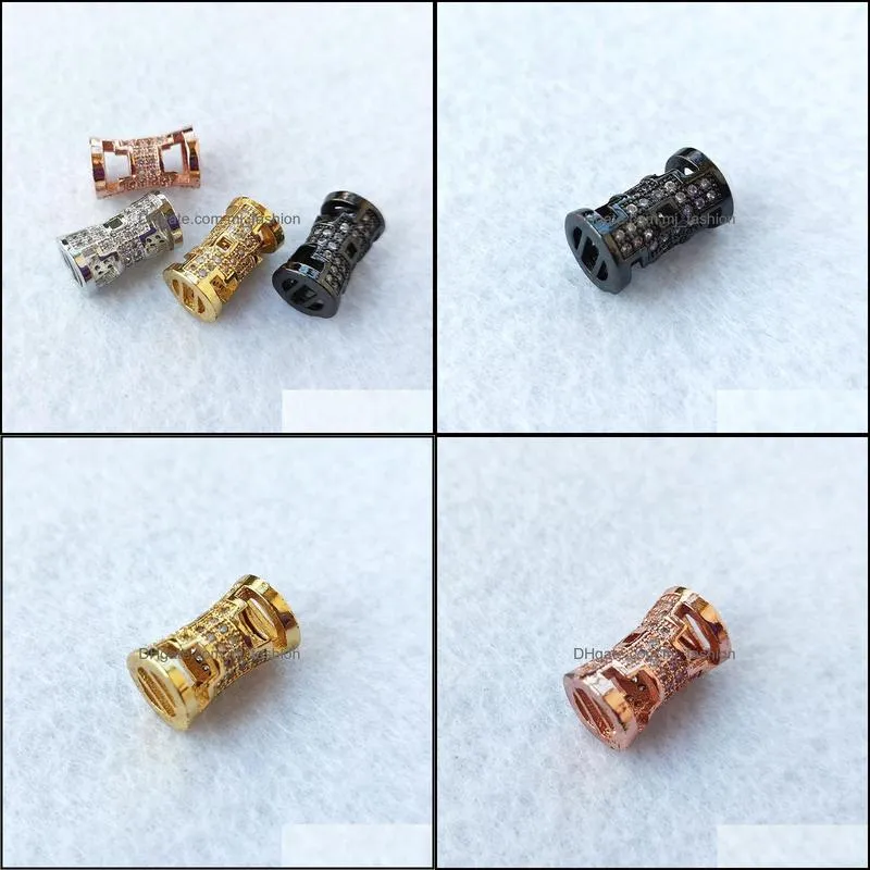 cz zircon big hole hollow circular column tube beads connector for diy bracelet necklace charms jewelry accessories ct504