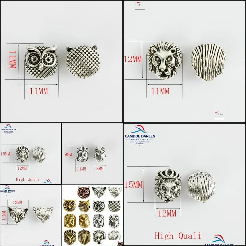 10pcs/bag antique gold silver owl  buddha fox head spacer beads diy bracelets necklace beads for jewelry making accessories