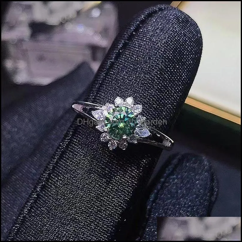 cluster rings trendy 925 sterling silver 0 5ct green color moissanite flower ring for womem plated white gold adjustable giftcluster