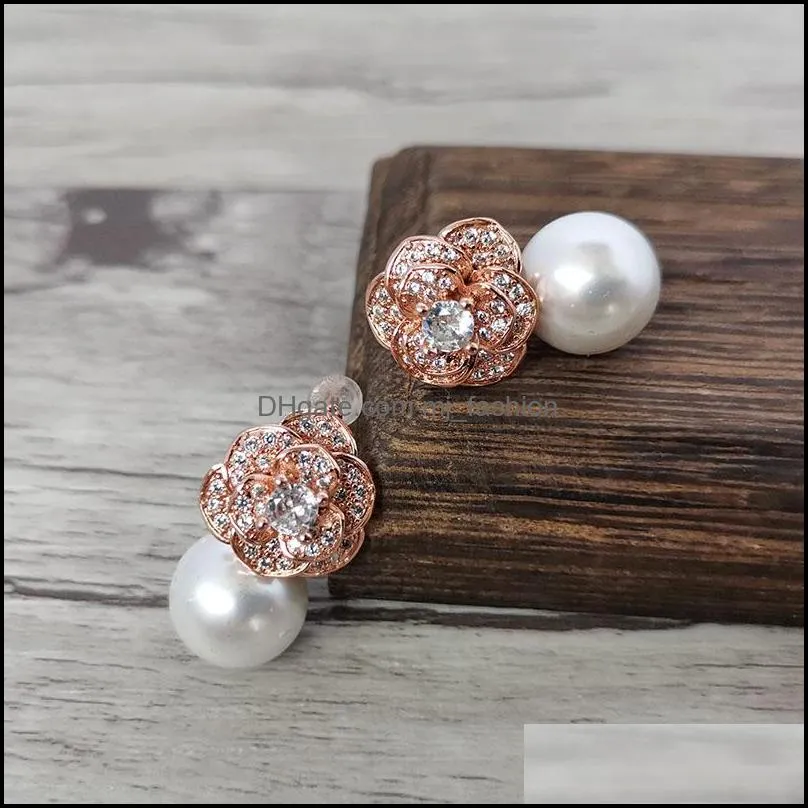 elegance designer jewelry earrings stylish copper creative dangle with micro pave crystal cz flower earrings for women gifts er1119