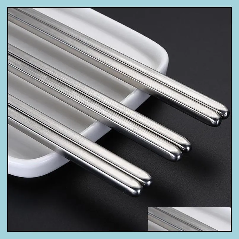 square chopsticks glossy stainless steel nonslip chopsticks silver stainless steel dinnerware 150pair 22 5cm shipping dh0203