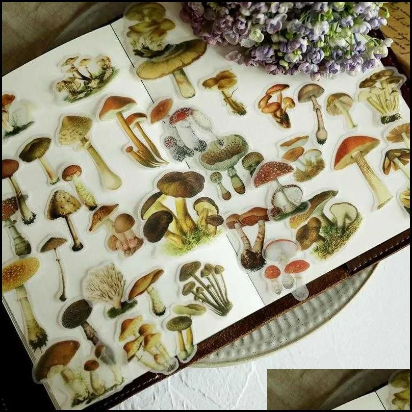 gift wrap 100pcs retro mushroom illustration vellum paper stickers for scrapbooking happy planner/card making/journaling projectgift