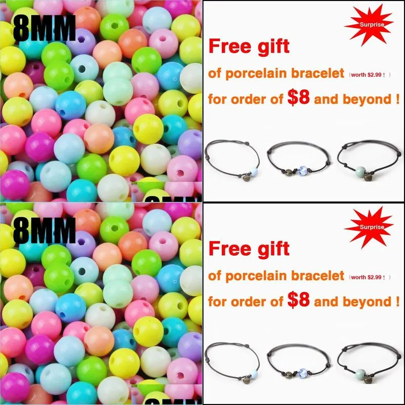 top quality 100pcs mixed candy light color acrylic cream beads neon smooth round loose beads fit jewelry handmade 8mm