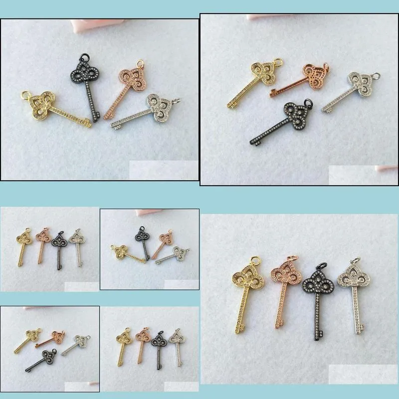 10pcs tiny cz crystal key shaped charm cz zircon stone micro pave pendant jewelry finding diy necklace making pd742