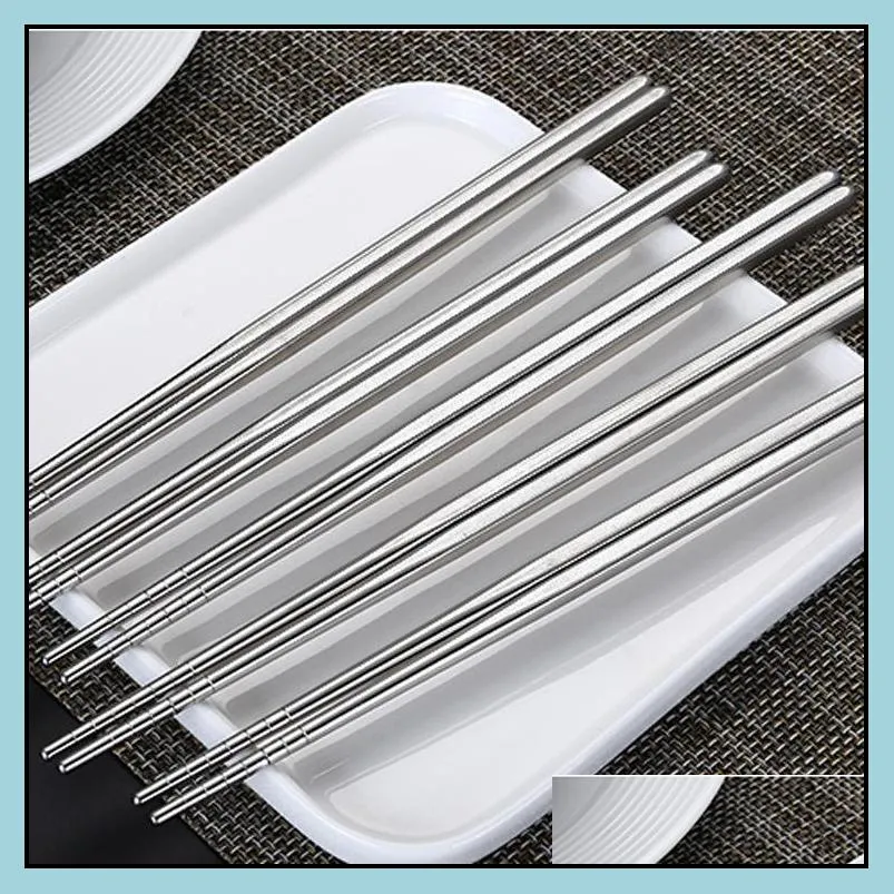 square chopsticks glossy stainless steel nonslip chopsticks silver stainless steel dinnerware 150pair 22 5cm shipping dh0203