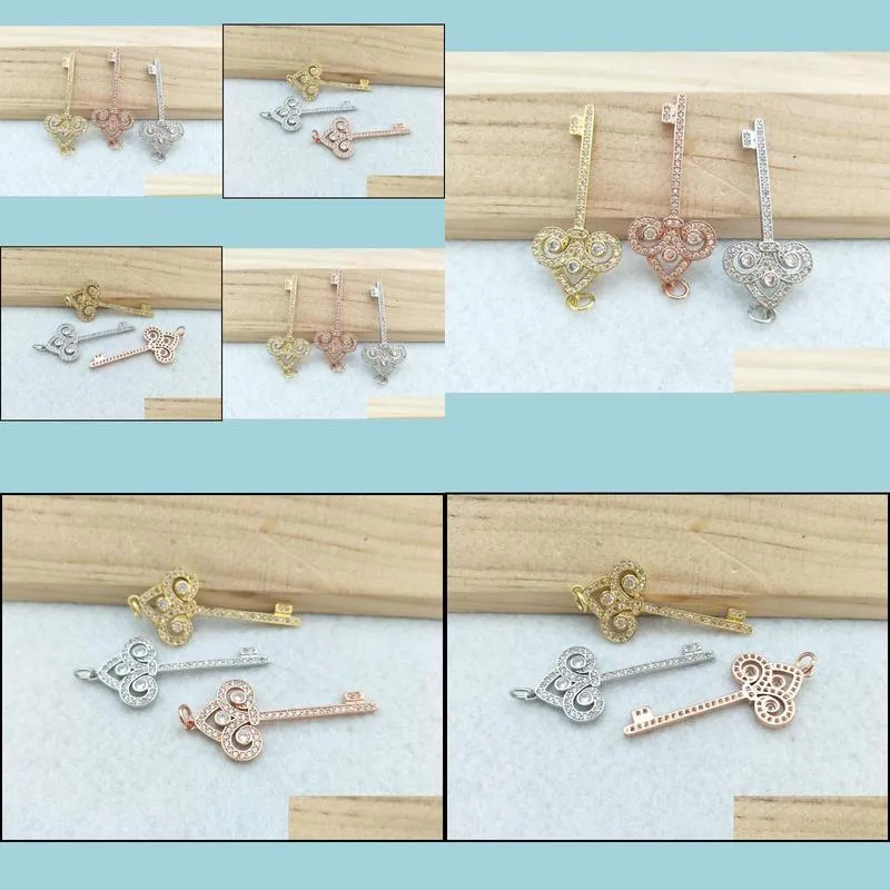 5 pcs tiny cz crystal key shaped charm cz zircon stone micro pave pendant women jewelry finding diy necklace making pd815