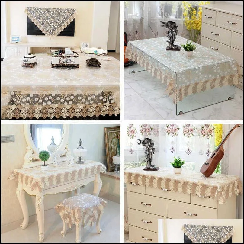 europe organza table cover lace embroidered round/rectangle wedding tablecloths furniture decoration transparent yarn cloth 210724