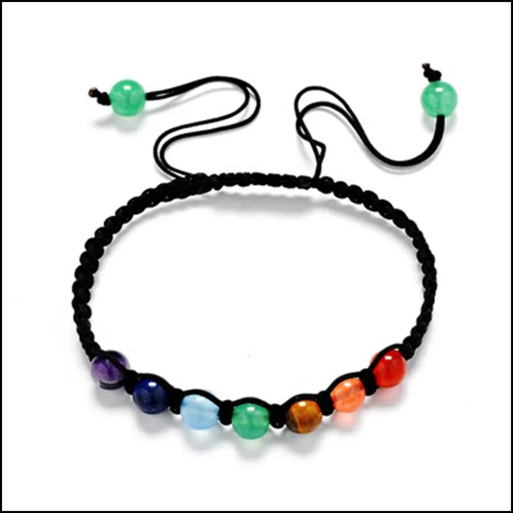 diy 7 colorful natural stone beads crystal chakra bracelet for women braided rope bracelets reiki spiritual yoga jewelry