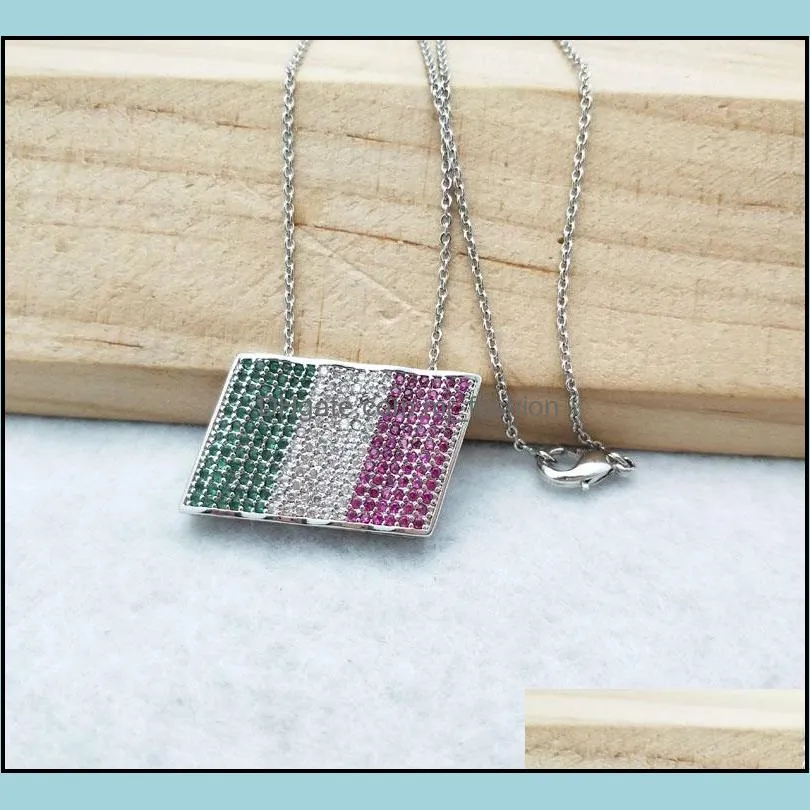 world flag micro pave crystal cubic zirconia pendants charms jewelry finding italy flag necklace for woman nk343