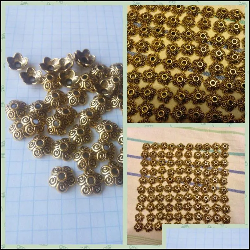 100pcs ancient gold tone flower bead caps bracelet necklace diy jewelry findings fit beads jewelry accessories 10x4mm