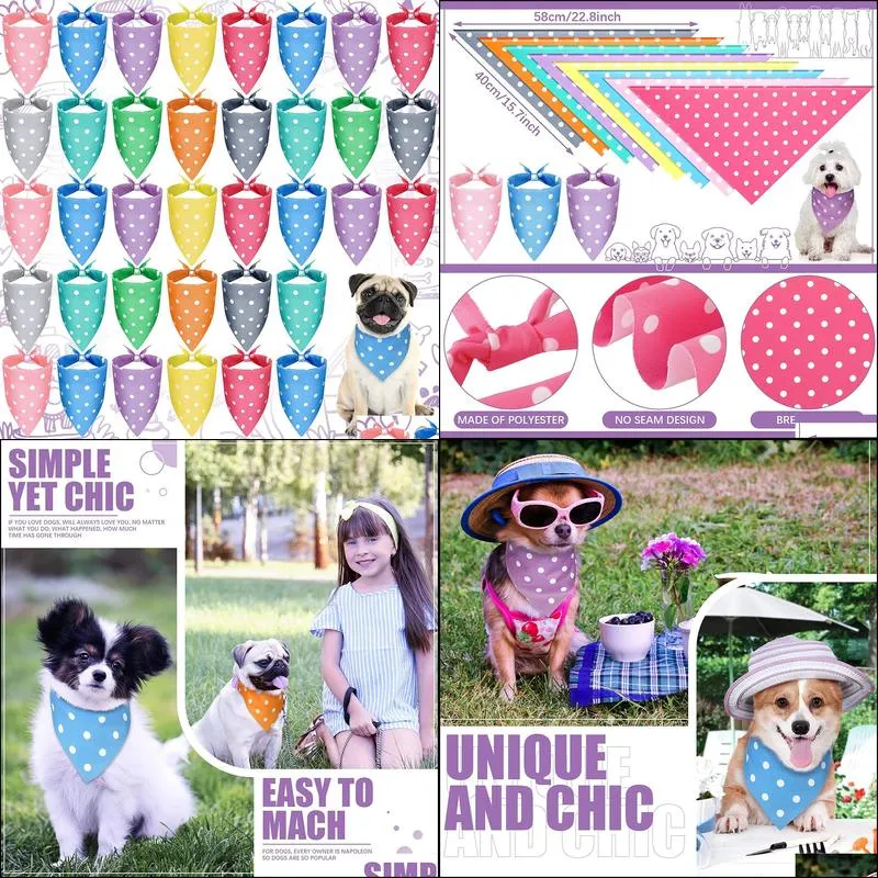 10pcs dog bandana triangle scarf polka dots point adjustable washable dog bib accessories for small to medium dog puppy cat