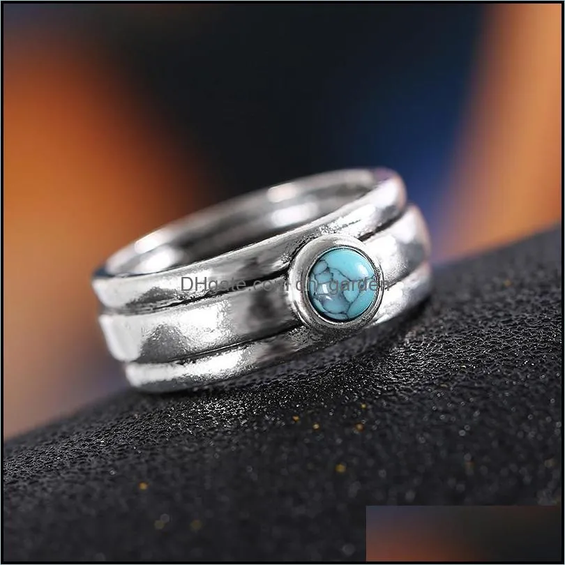 cluster rings bohemian natural stone for women men vintage silver turquoises finger fashion party wedding jewelry accessoriescluster