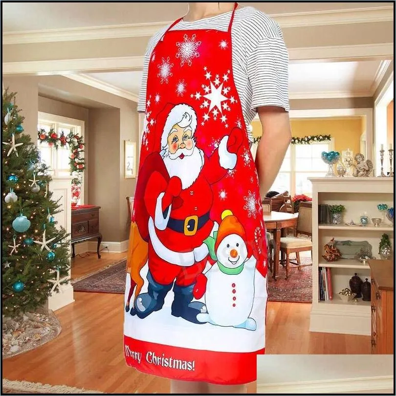 christmas apron santa claus snowman printing cooking apron kitchen oil proof sleeveless aprons adult children art painting bib bh7645