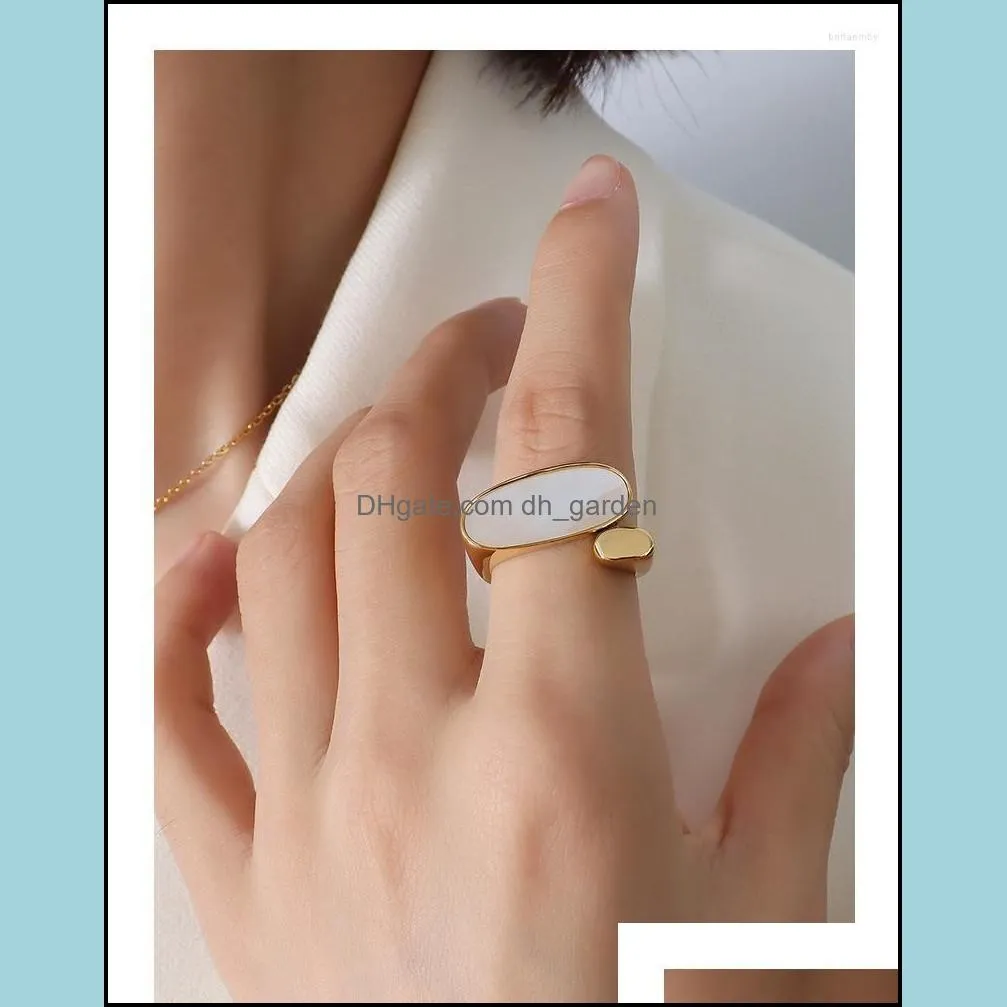 cluster rings titanium with 18k gold natural shell ring women stainess steel jewelry party t show gown runway rare korean japan trendy