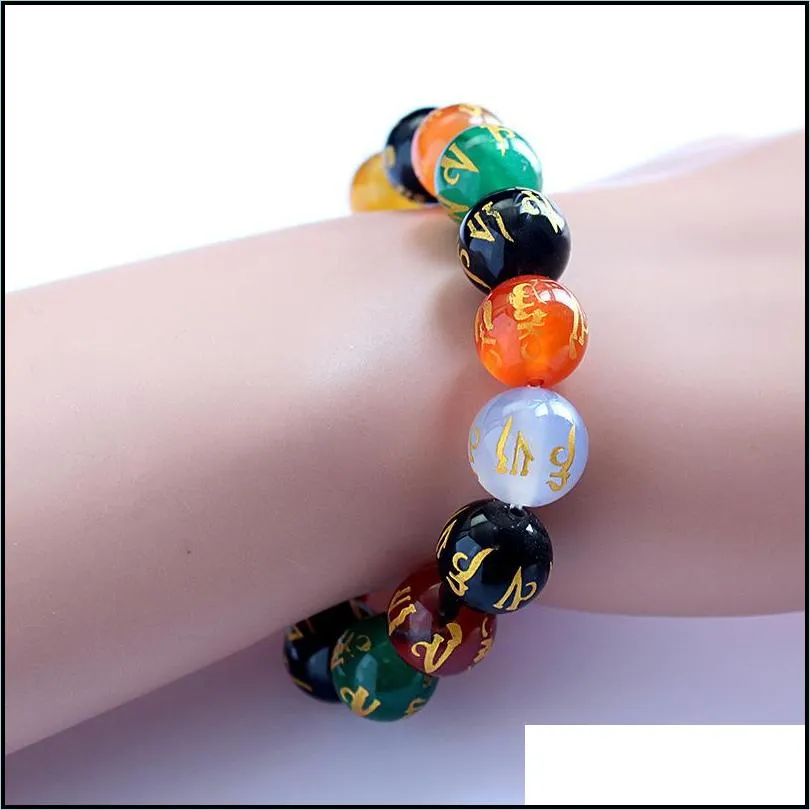 3win colorful gilded mantra natural beads bracelet buddhist jewelry rosary bracelets for gifts women/men