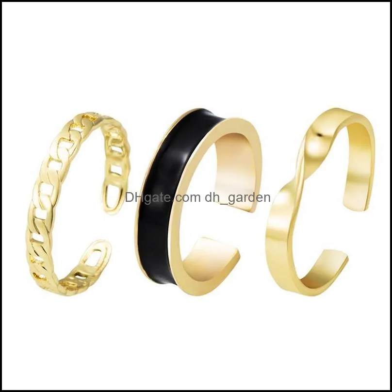 cluster rings pcs gothic black white enamel round set for women open resizable hollow geometric finger ring fashion female jewelry