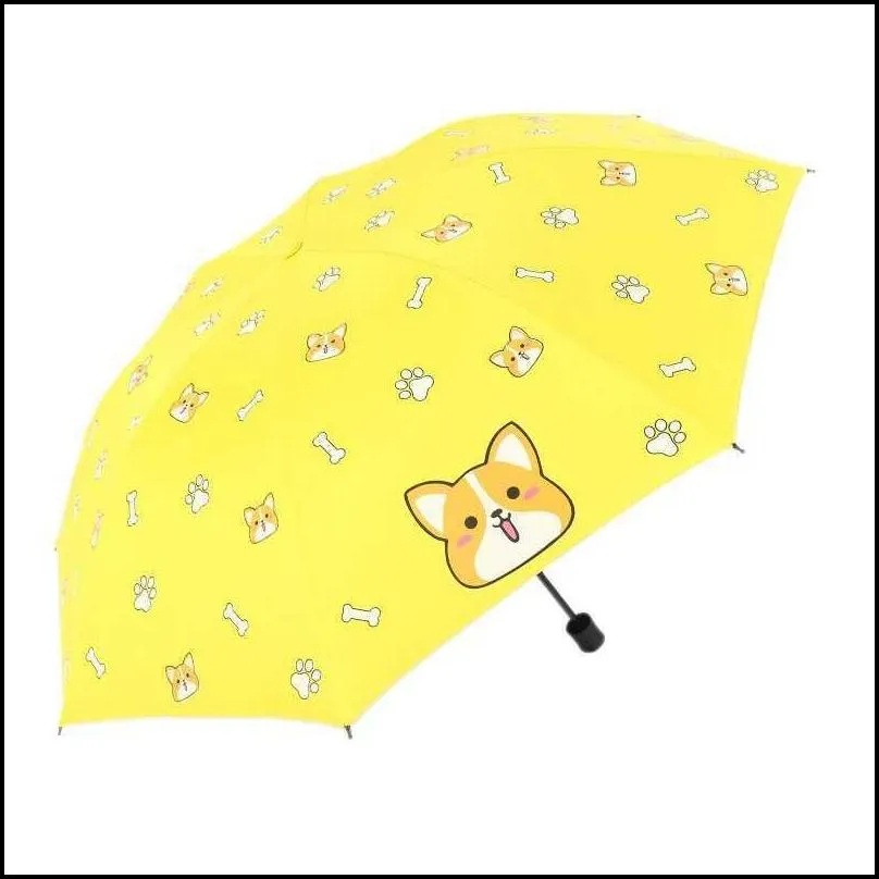 fashion cartoon lovely dog corgi umbrella for women uv rainproof umbrella parasol rain manual folding umbrellas 2021 h1015