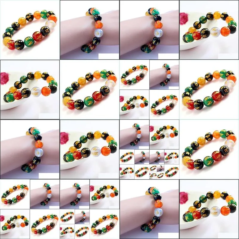 3win colorful gilded mantra natural beads bracelet buddhist jewelry rosary bracelets for gifts women/men