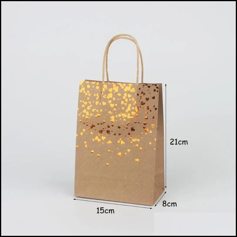 2pcs shopping bags gift gold foil thank you brown paper with handles for wedding birthday baby shower party favors wrap