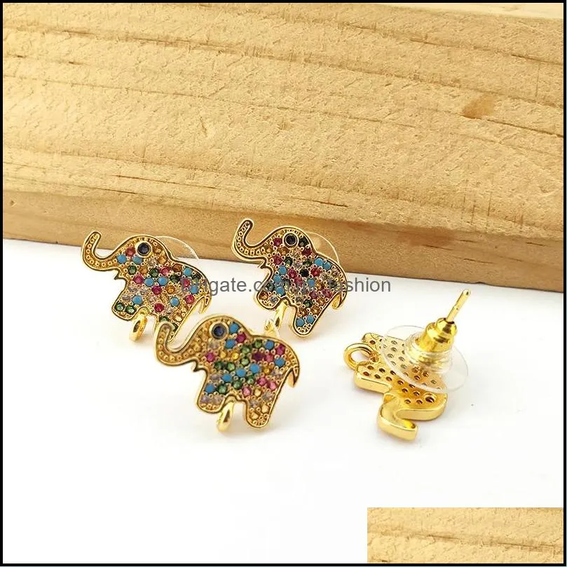 elephant stud earrings post with loop hanger cz micro paved for diy women jewelry earring findings er1040