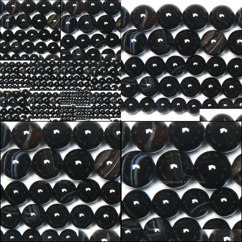 8mm natural stone black stripe onyx agates round loose beads pick size