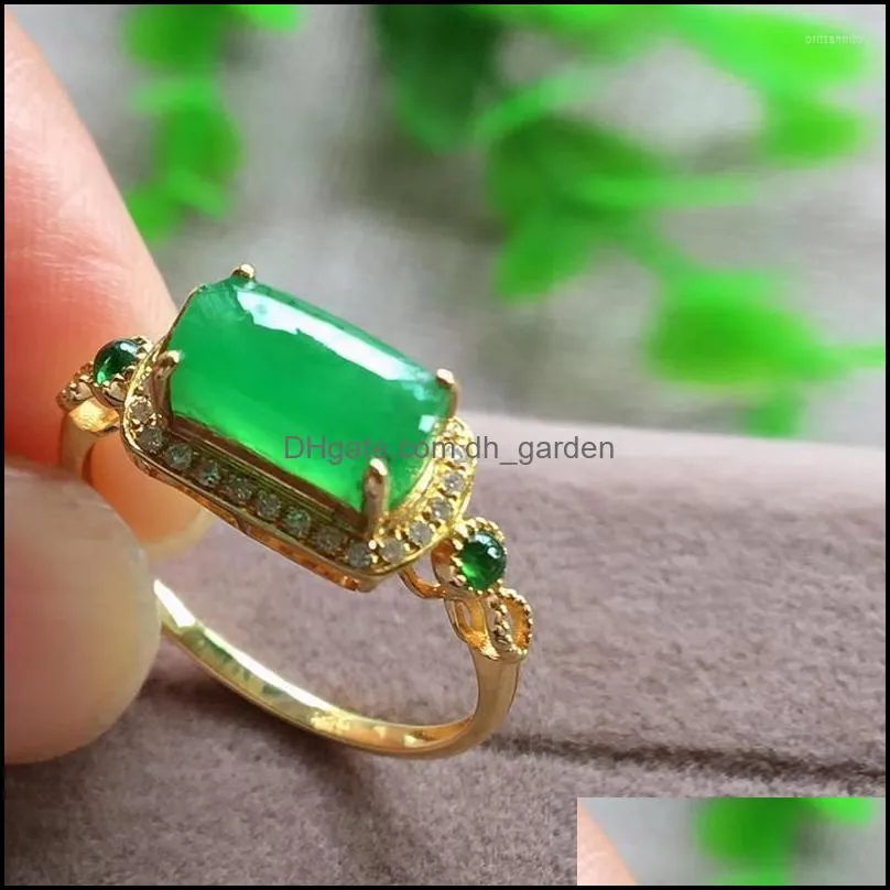 cluster rings fashion design green artificial jade opening adjustable for women chinese style vintage light luxury charm jewelry