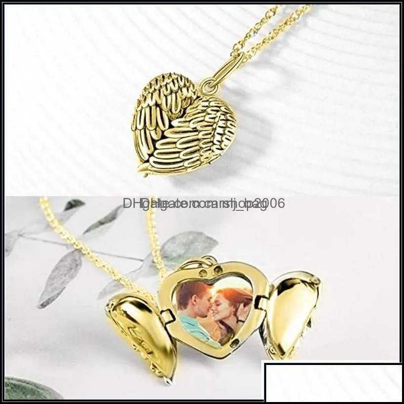 Christmas Decorations Festive Party Supplies Home Garden Sublimation Blanks Pendant Locket Po Necklace Angel Wings Transfer Printing