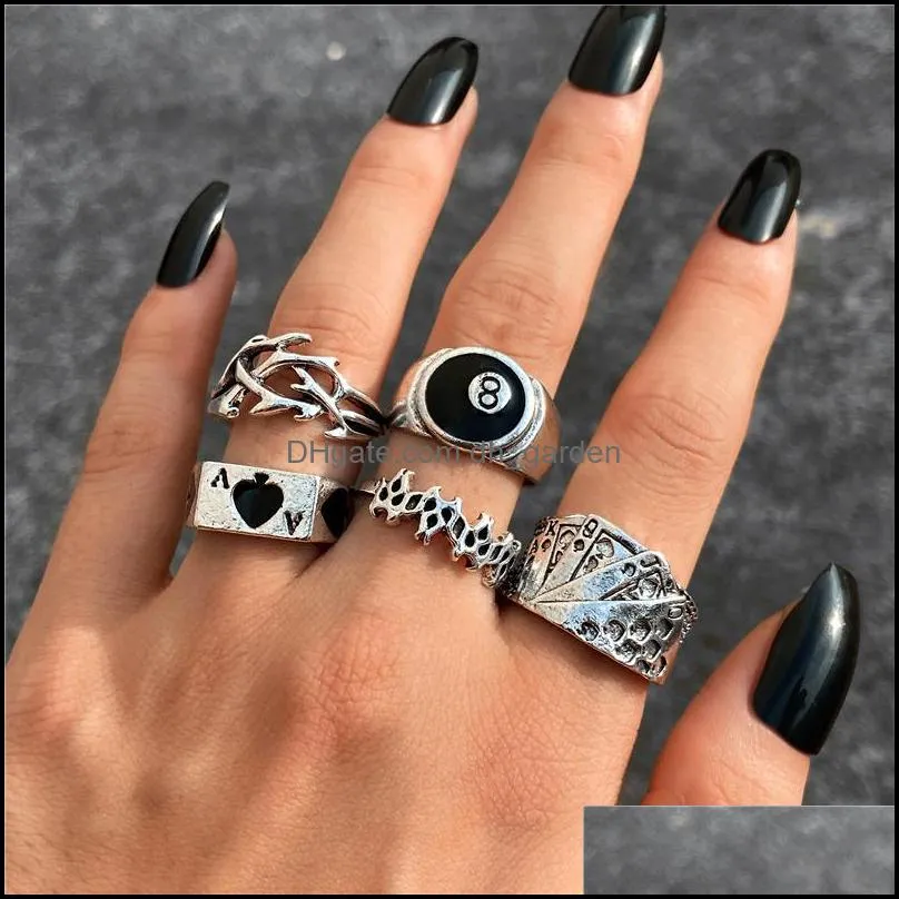 cluster rings punk silver color heart set for women men vintage moon star animal butterfly chain finger ring female male jewelrycluster