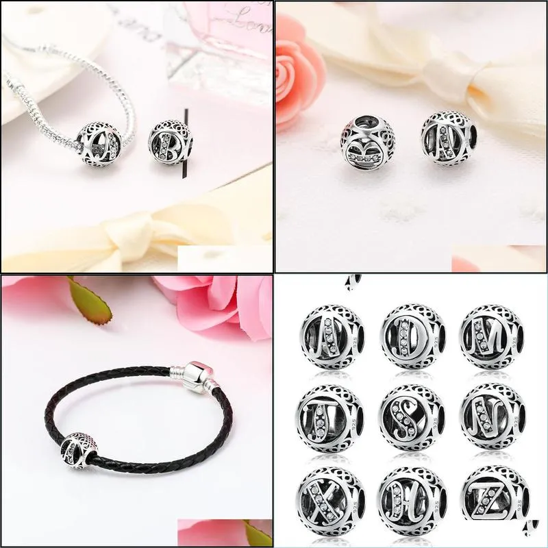 brand design 925 silver beads original alphabet beads fit diy charm bracelet 925 sterling silver letter charms