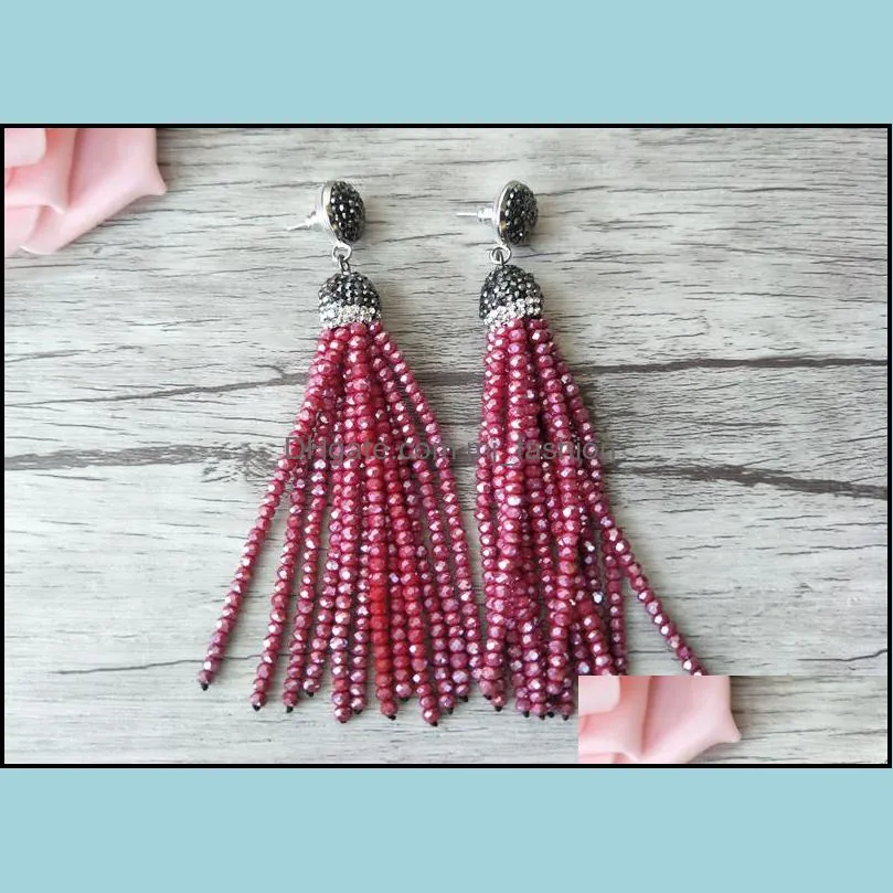 handmade crystal tassel dangle earrings with pave rhinestone jewelry for women bohemia earring er176