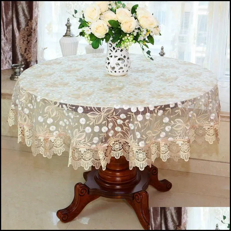 europe organza table cover lace embroidered round/rectangle wedding tablecloths furniture decoration transparent yarn cloth 210724