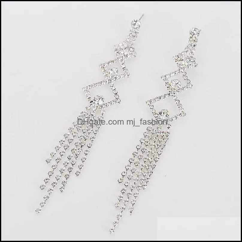 sparkling full rhinestone dangle earrings for women long chain tassel crystal drop earring weddings fashion jewelry gifts
