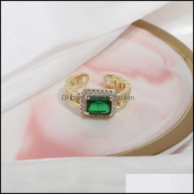 cluster rings design fashion jewelry exquisite copper inlaid square emerald zircon ring luxury womens prom party opening adjustable