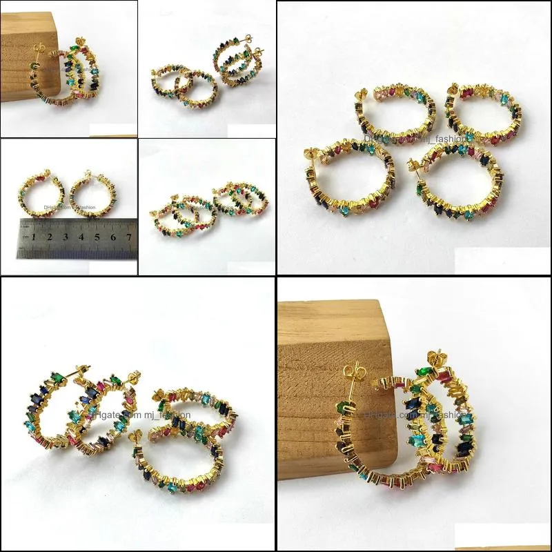 colorful rainbow cubic zirconia micro pave big earrings high quality rainbow stud earring for women girl jewelry er852