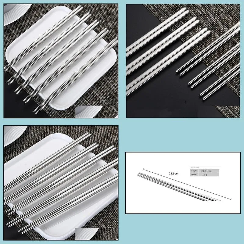 square chopsticks glossy stainless steel nonslip chopsticks silver stainless steel dinnerware 150pair 22 5cm shipping dh0203