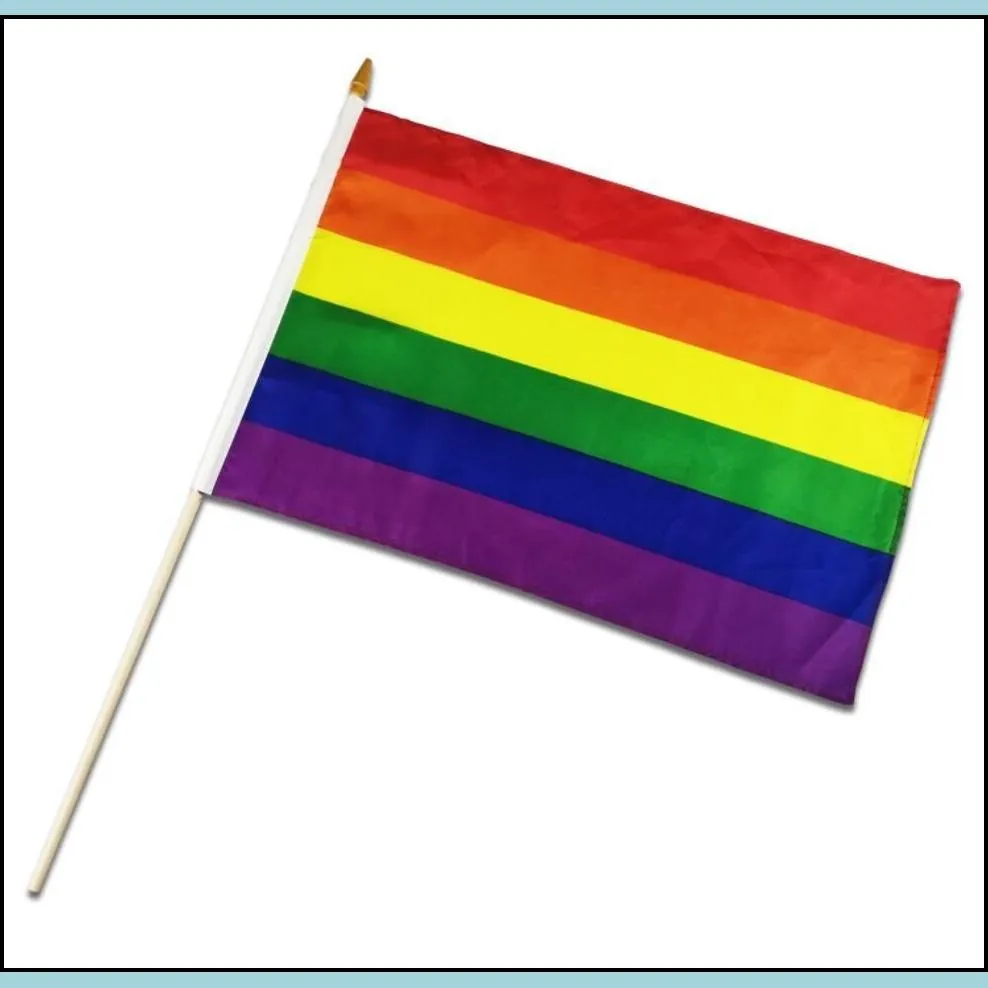 2022 fan supplies banner flags printed gay mini rainbow hand flag lgbt peace parade pride flag